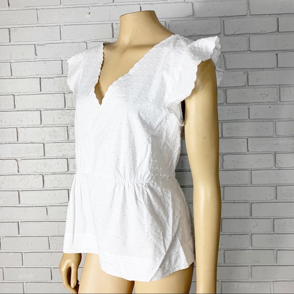 J. Crew V-Neck Peplum Top in White Swiss Dot - Picture 4 of 16